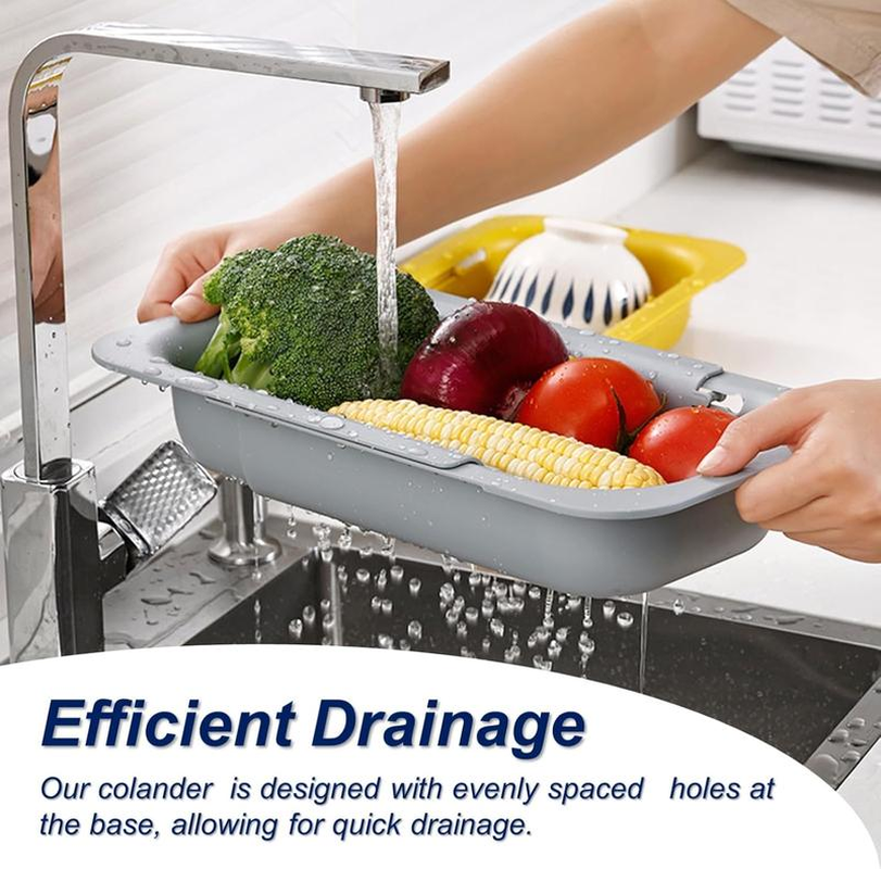UFORU Collapsible Drain Basket, Kitchen Sink Strainer, Vegetable Wash Basket, Storage Rack, Fruit and Vegetable Drain Basket, Milky White,Draining Utensils,