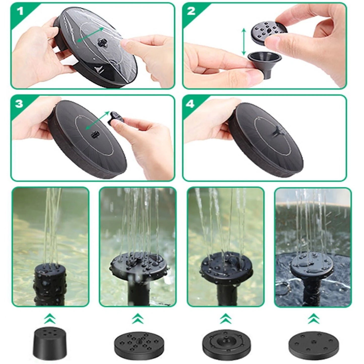 Solar Power Bird Bath Fountain Pump Upgrade 1.4W Solar Fountain with 4 Nozzle