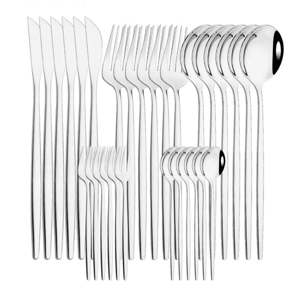 30Pcs/Set Stainless Steel Dinner Black Gold Dinnerware Set Knife Fruit Fork Spoon Cutlery Set Kitchen Tableware Silverware Sets