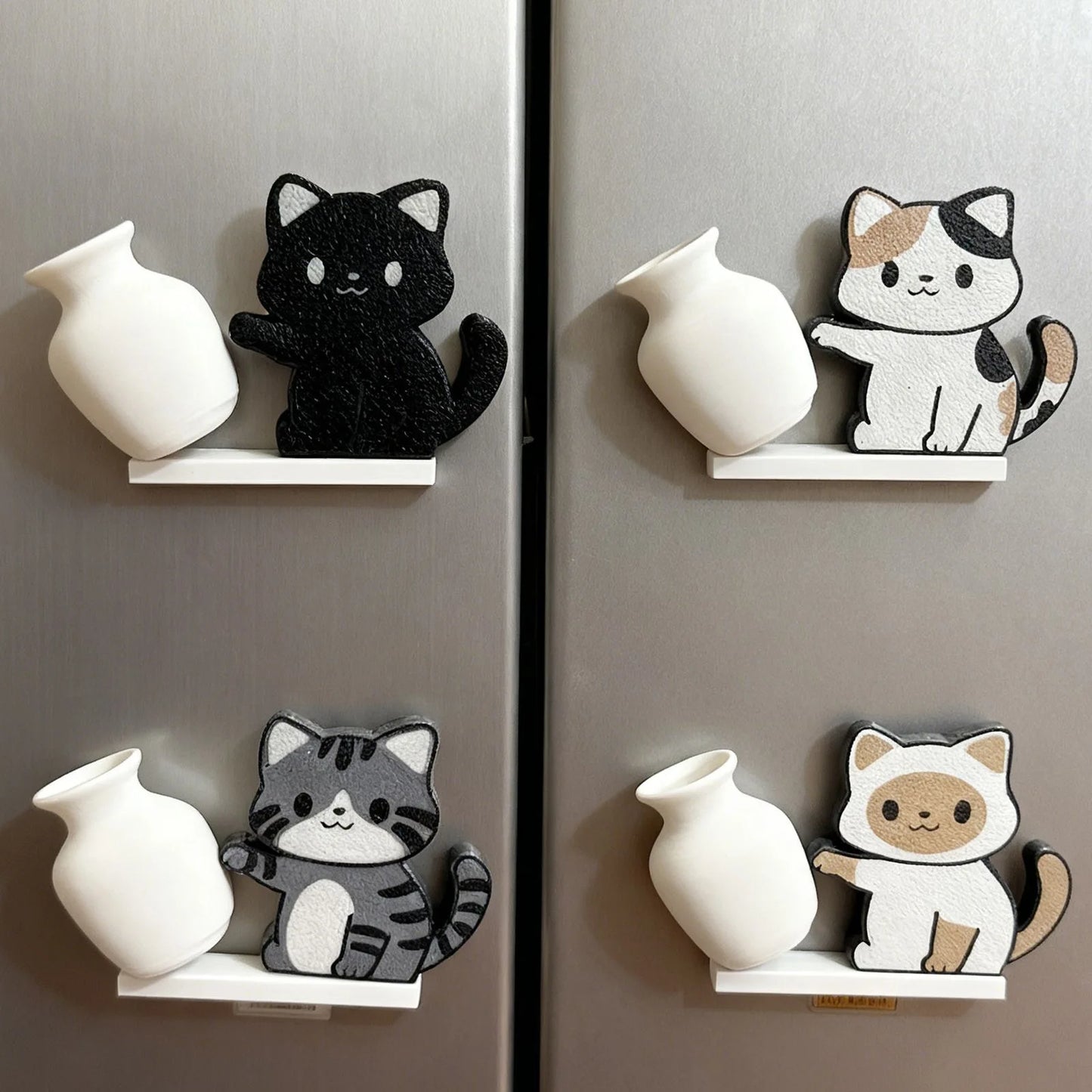 Cat Pushing Vase Refrigerator Magnets Home Decor Fridge Magnet Cat Whisker Collection Memorial Box Home Office Decor for Gift