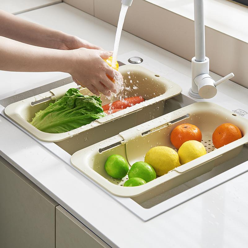 UFORU Collapsible Drain Basket, Kitchen Sink Strainer, Vegetable Wash Basket, Storage Rack, Fruit and Vegetable Drain Basket, Milky White,Draining Utensils,