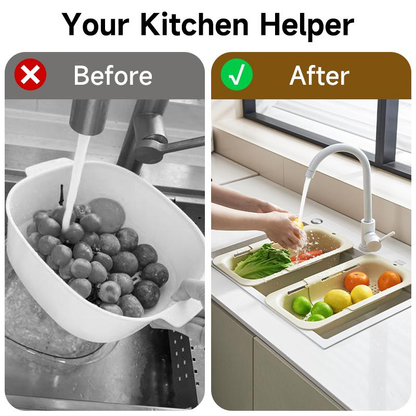 UFORU Collapsible Drain Basket, Kitchen Sink Strainer, Vegetable Wash Basket, Storage Rack, Fruit and Vegetable Drain Basket, Milky White,Draining Utensils,
