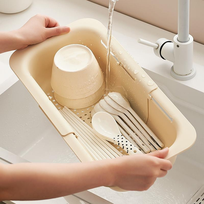 UFORU Collapsible Drain Basket, Kitchen Sink Strainer, Vegetable Wash Basket, Storage Rack, Fruit and Vegetable Drain Basket, Milky White,Draining Utensils,